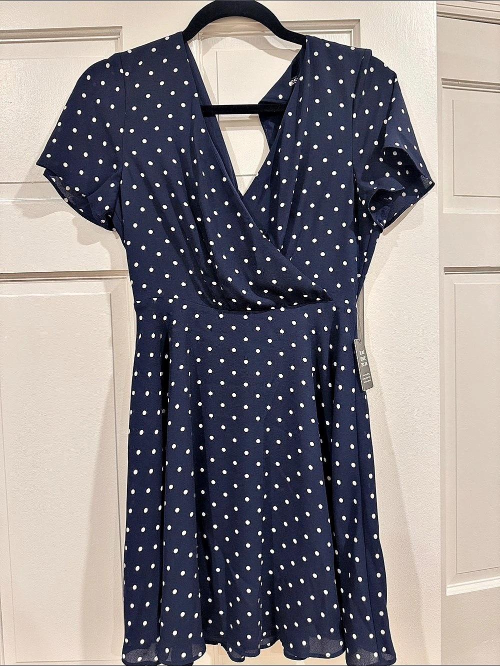 Express Polka Dot Wrap Midi Dress in Blue & White Size Medium NWT